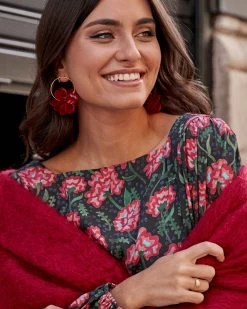 Pendientes Pétalos Burdeos De Malababa